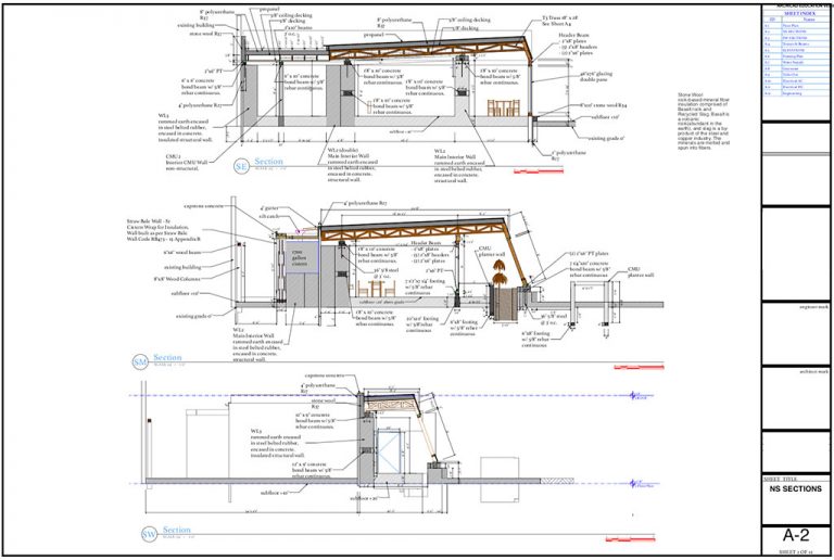 North-south sections from a one-bedroom construction drawing set