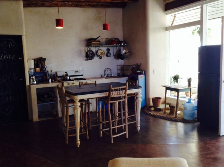 Kitchen and dining area in the Todos Santos Earthship