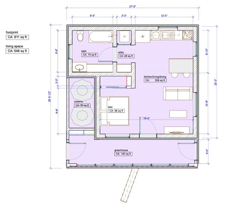Floor plan of the off-grid ADU studio