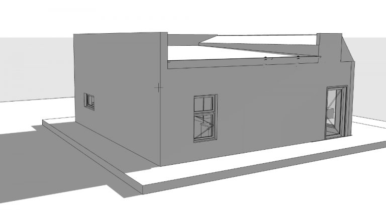 3D model of a compact accessory dwelling unit (ADU) with a flat roof