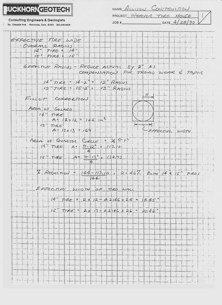 Engineering calculation sheet for a rammed-tire retaining wall