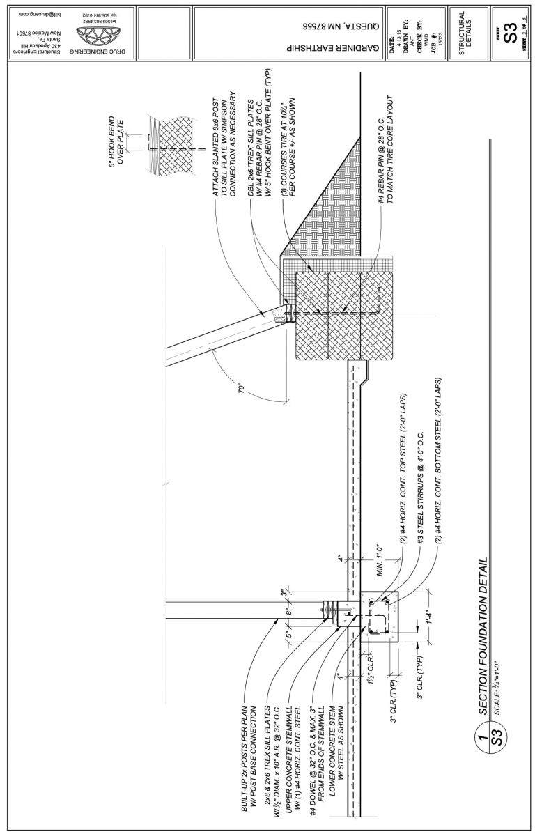 Construction detail of a tire wall bond beam connection