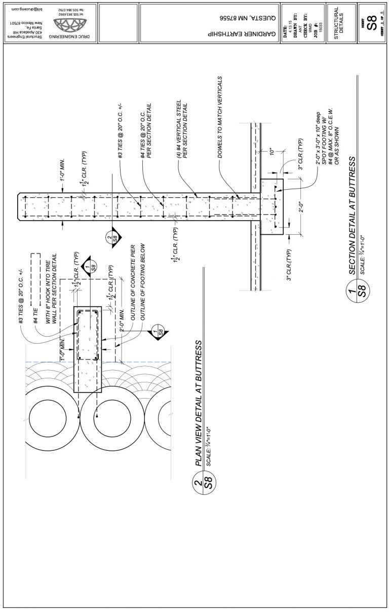 Plan detail of rammed tires at a buttress