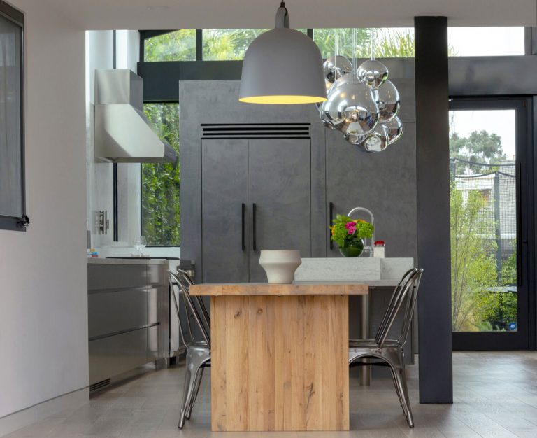 Morningside Remodel dining area with oak table and pendant light