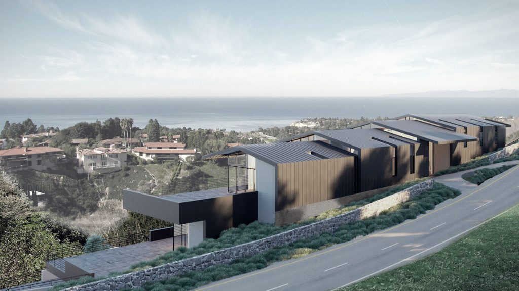 Nimes Private Residence rendering: modern hillside home overlooking the ocean