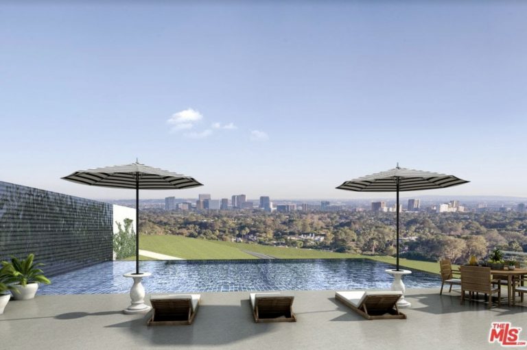Nimes Private Residence infinity pool and loungers overlooking Los Angeles