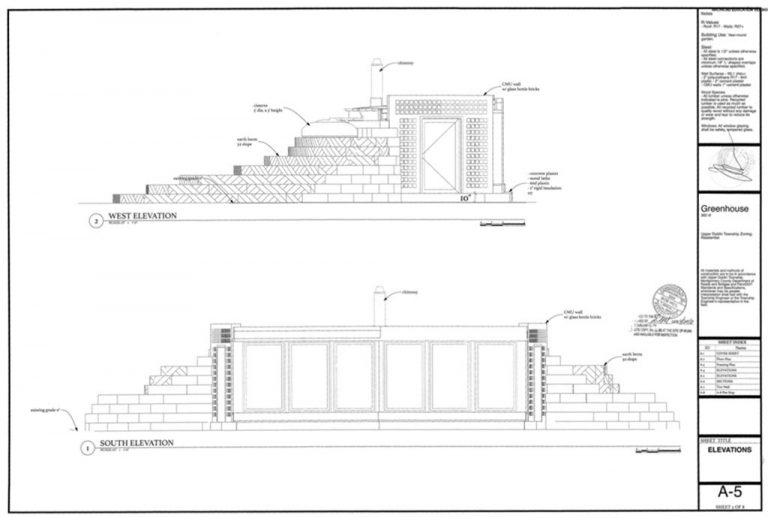 Elevation drawing of a small Biotecture home