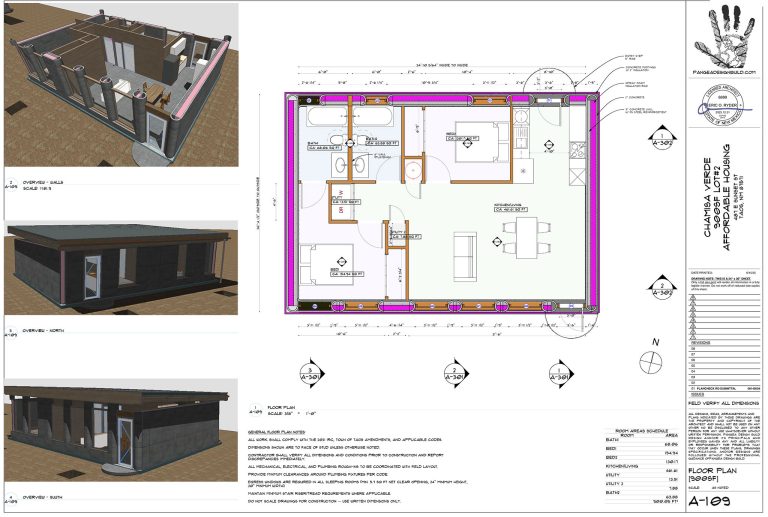 Floor plan of the 900 square foot Chamisa Verde home